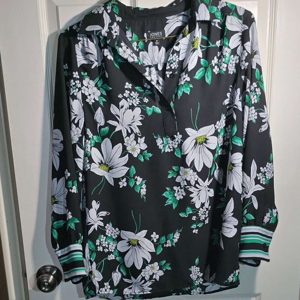 Women's sheer floral long sleeve blouse M